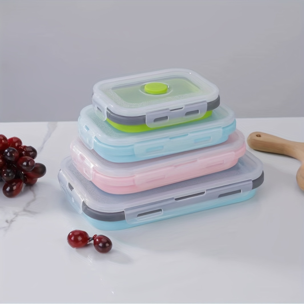 

3pcs, Silicone Meal Prep Containers Set, Foldable Food Storage Containers With Lids, 350ml+500ml+800ml To Go Containers, Reusable Lunch Boxes, Bento Boxes, Microwave Safe, Kitchen Accessories