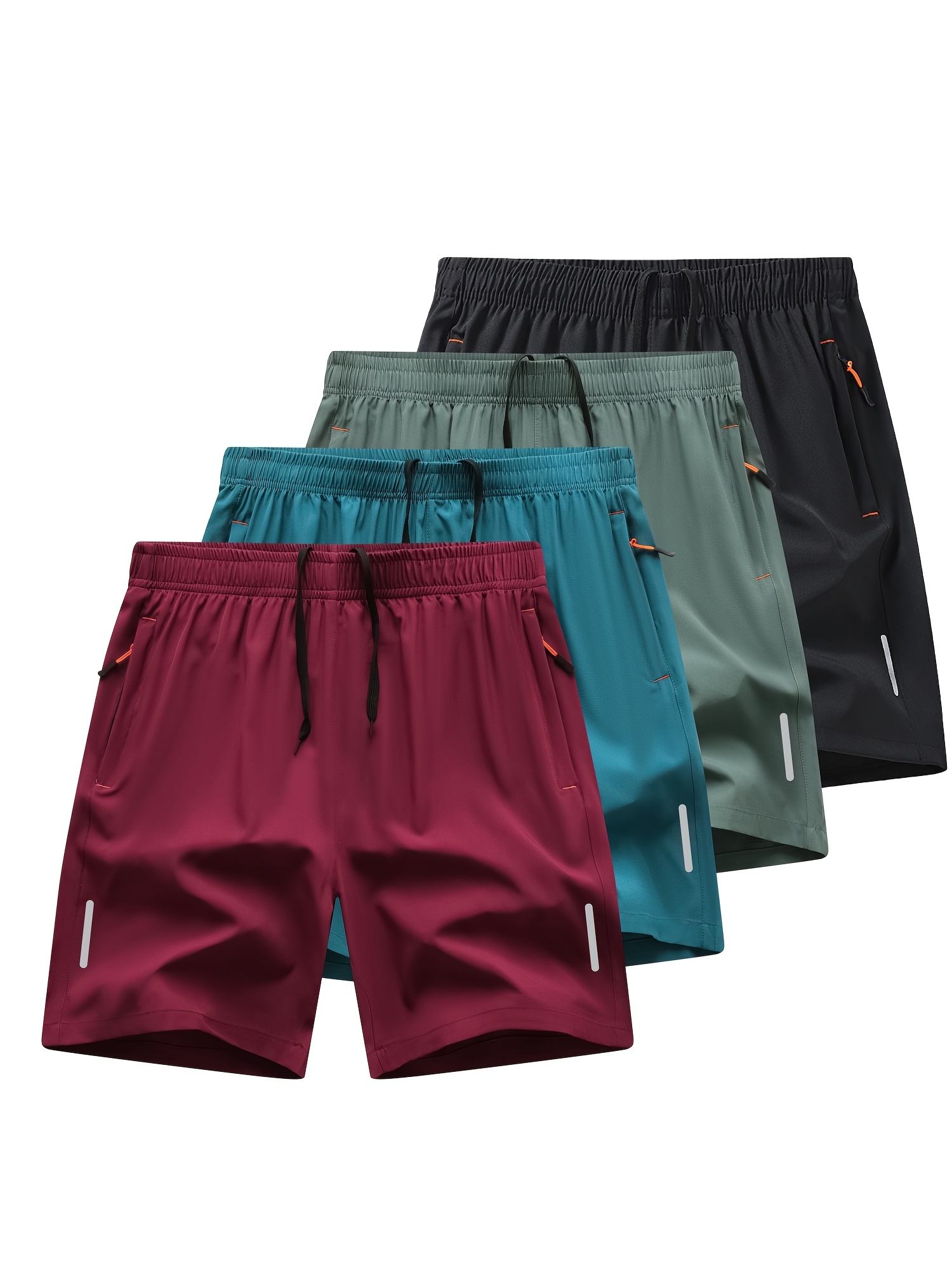 Men's Summer Outdoor Hiking Shorts, Men's Running Shorts, Quick-dry Fabric, Moisture-wicking and Breathable, New Color Styles with Silvery Reflective Strips, Featuring Zippered Pockets and Waist Drawstring, Sporty Outdoor Casual Style, Regular Fit
