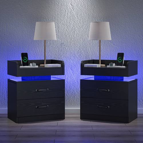 1pc 2pcs nightstand decorative nightstand with charging station night stand with led lights modern led end table nightstand for bedroom night stand with 2 drawers bedside table with storage for living room white black grey