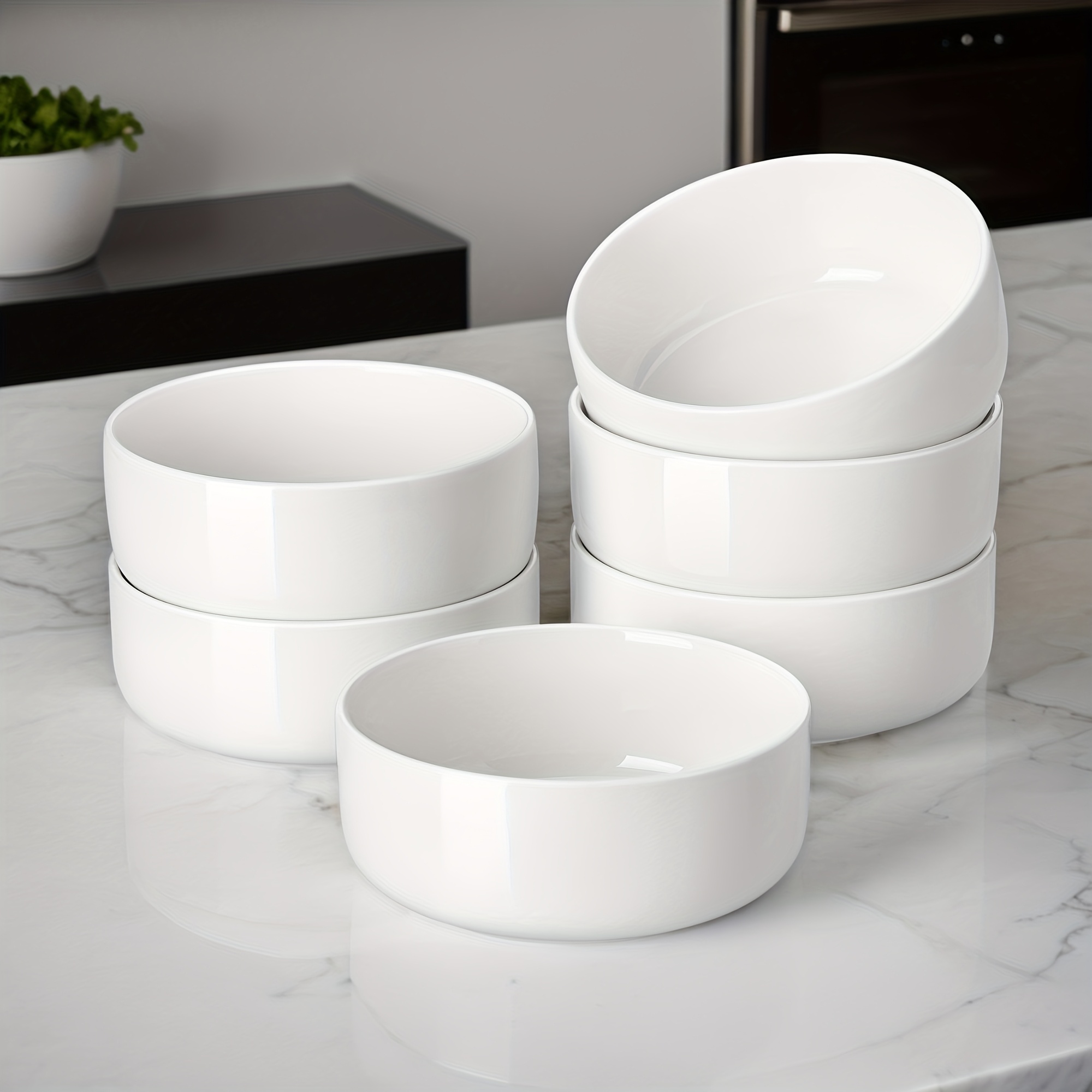 Image of Soup Bowls, Cereal Bowl, Ceramic, Bowls For Kitchen, Microwave, Dishwasher And Freezer Safe, Porcelain Dishes For Pasta, Salad, Oatmeal, Deep Interior, 21oz, Set Of 6, White