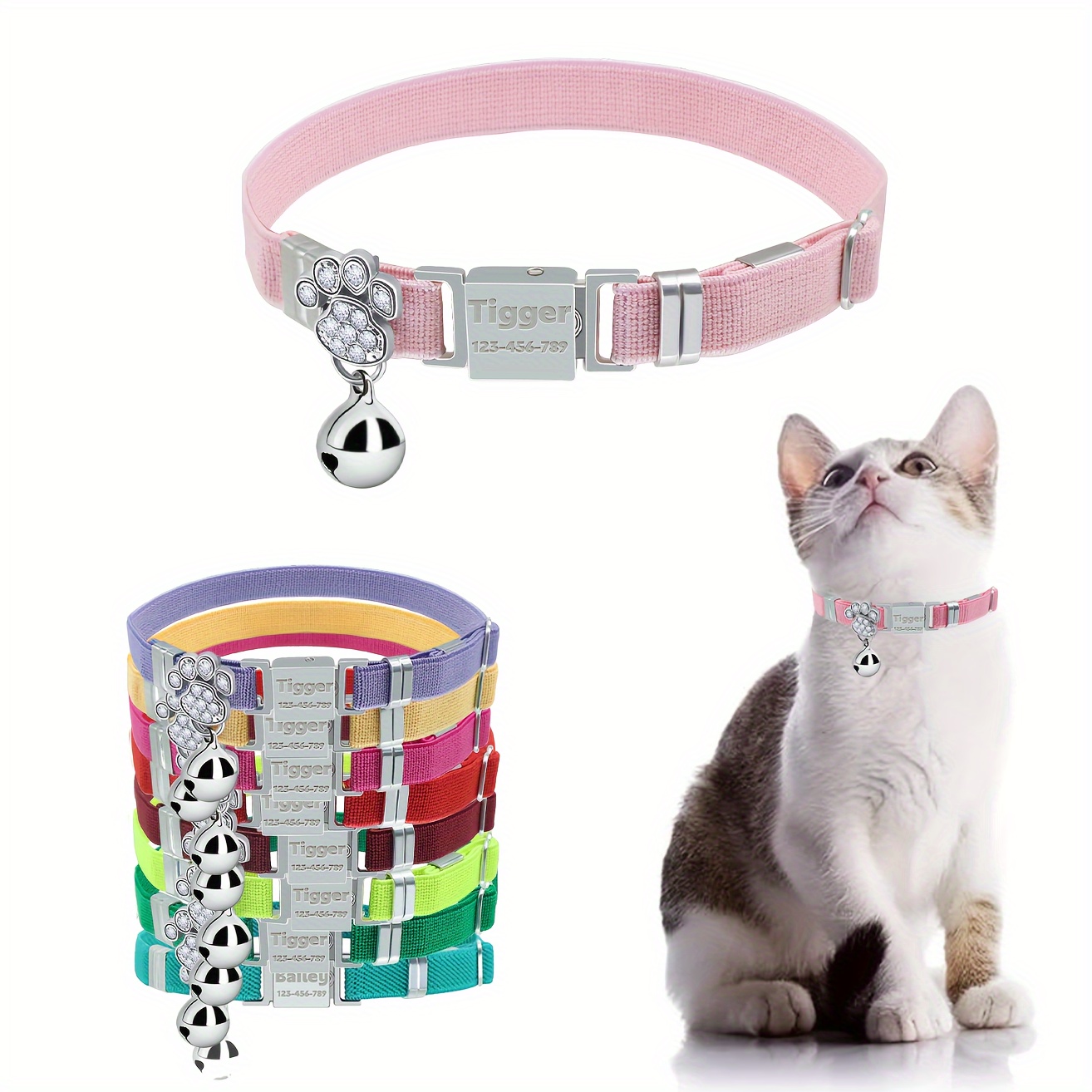 

Custom Engraved Cat Collars With Bell, Adjustable & Stretchy, Polyester, Safety Design For Cats/kittens/puppies, 20 Vivid Colors, Anti-lost Id Tag, Comfort Fit - Ang Kitten Collar Cat Collar With Bell