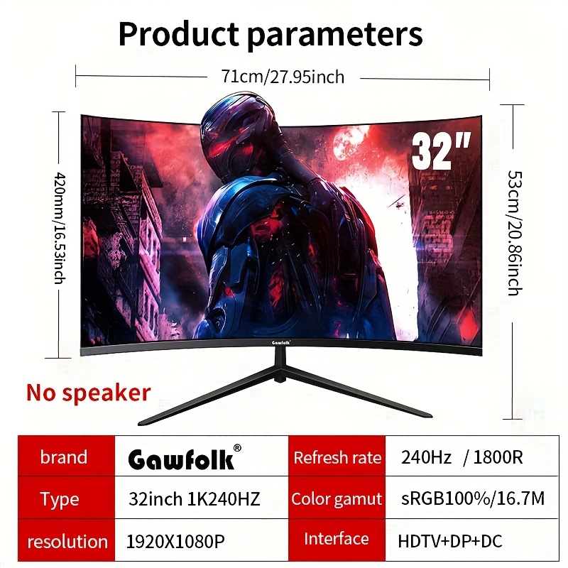 Image of Gawfolk 32-inch Gaming Monitor 1800r Curved Computer Screen 240hz Pc Monitor Va Panel For Home, Office, And Dormitory, Fhd 1080p Computer Monitor Supports Hdtv & Dp