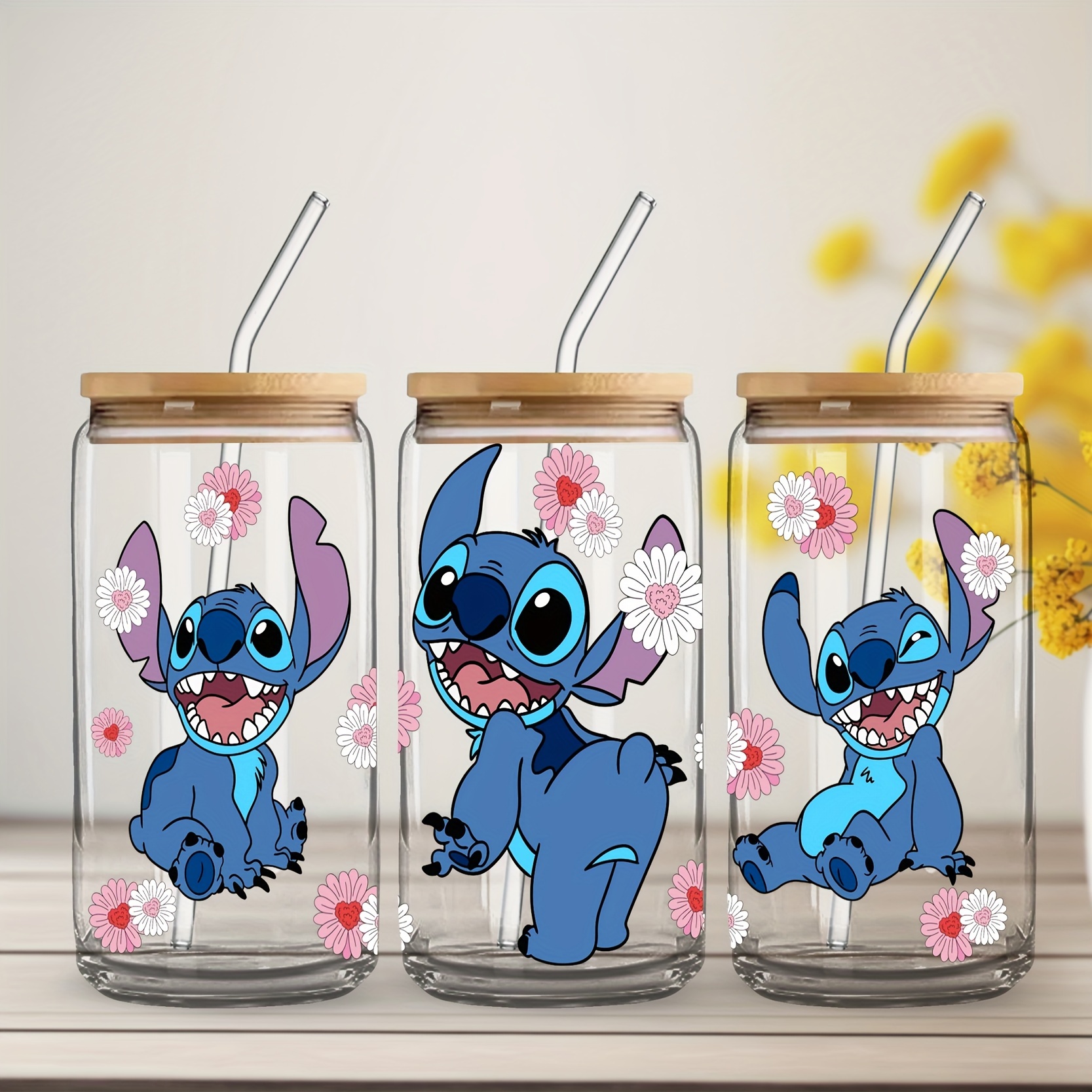 

1pc, Stitch Drinking Glass With Lid And Straw, 16oz Can Shaped Water Cup, Iced Coffee Cup, For Tea, Juice, Milk, Birthday Gifts, Drinkware