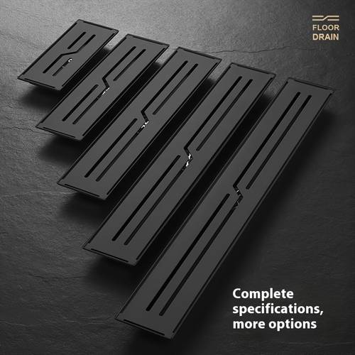 item picture 304 stainless steel black high end long floor drain for hotel bathroom rectangular large flow rate long and hidden anti odor black pattern long floor drain