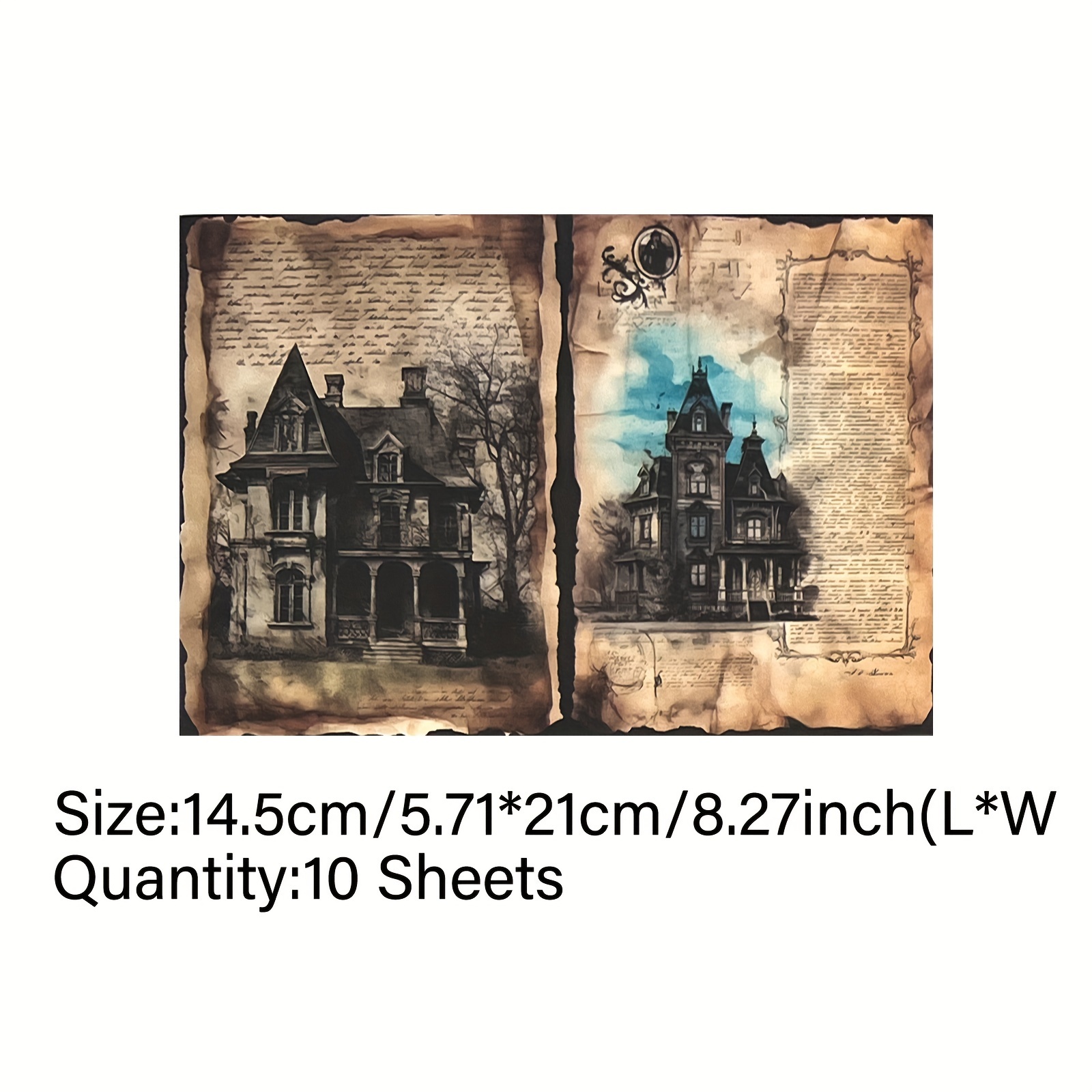 Vigus 10 Sheets Vintage Dark Architecture House Description Trash Diary Magazine Notebook A5 Size Craft Paper