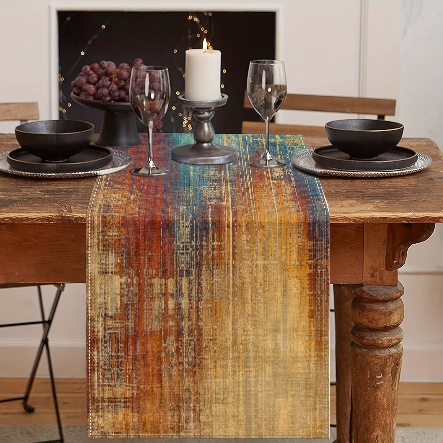 

Vintage Abstract Rusty Table Runner - Blue & Orange, Holiday Dining & Home Parties, Indoor/outdoor Decor