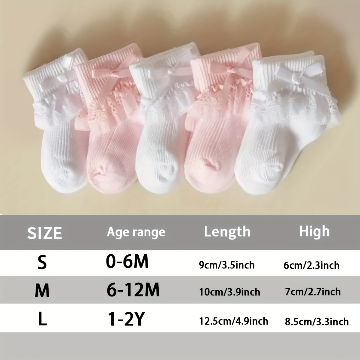 5 paar zachte en elastische babysokjes voor meisjes