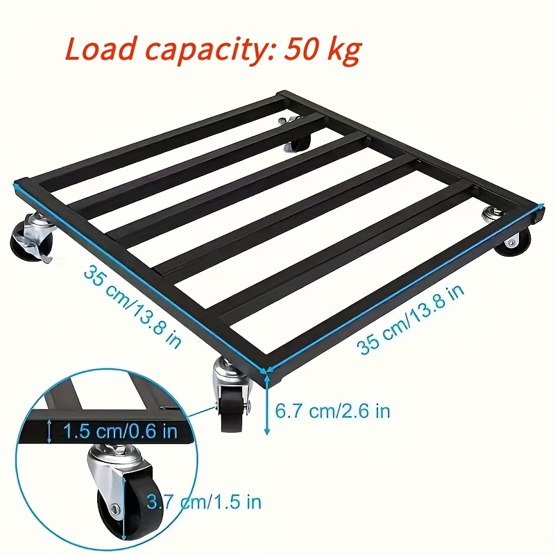 TEMU Heavy-duty Metal Plant Tray With Lockable Wheels - 360° Rotatable, Large Rectangular Stand, Suitable For 20-32cm To 55-88cm Potted Plants,