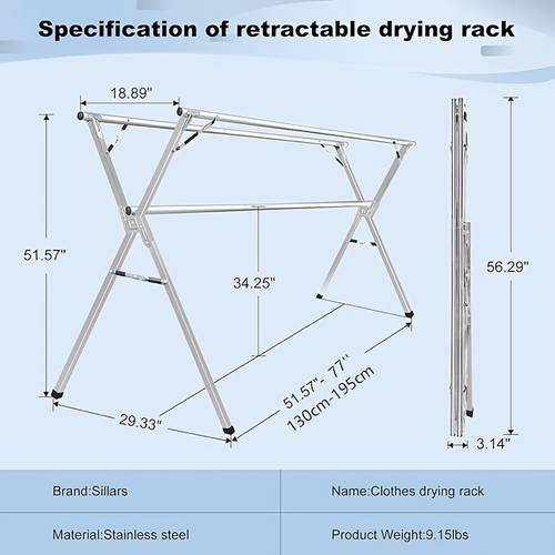 77 inch foldable clothes drying rack suitable for indoor and outdoor use foldable clothes drying rack adjustable laundry drying rack sturdy and durable stainless steel drying rack used for drying clothes blankets and bedding drying racks