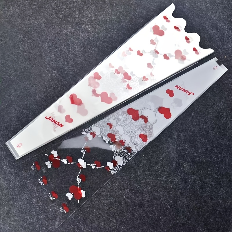 TEMU Pezzi Sacchetti per Fiori Singoli con Motivo a Cuore, Sacchetti Trasparenti per Bouquet di Rose, Confezioni Regalo e Carta
