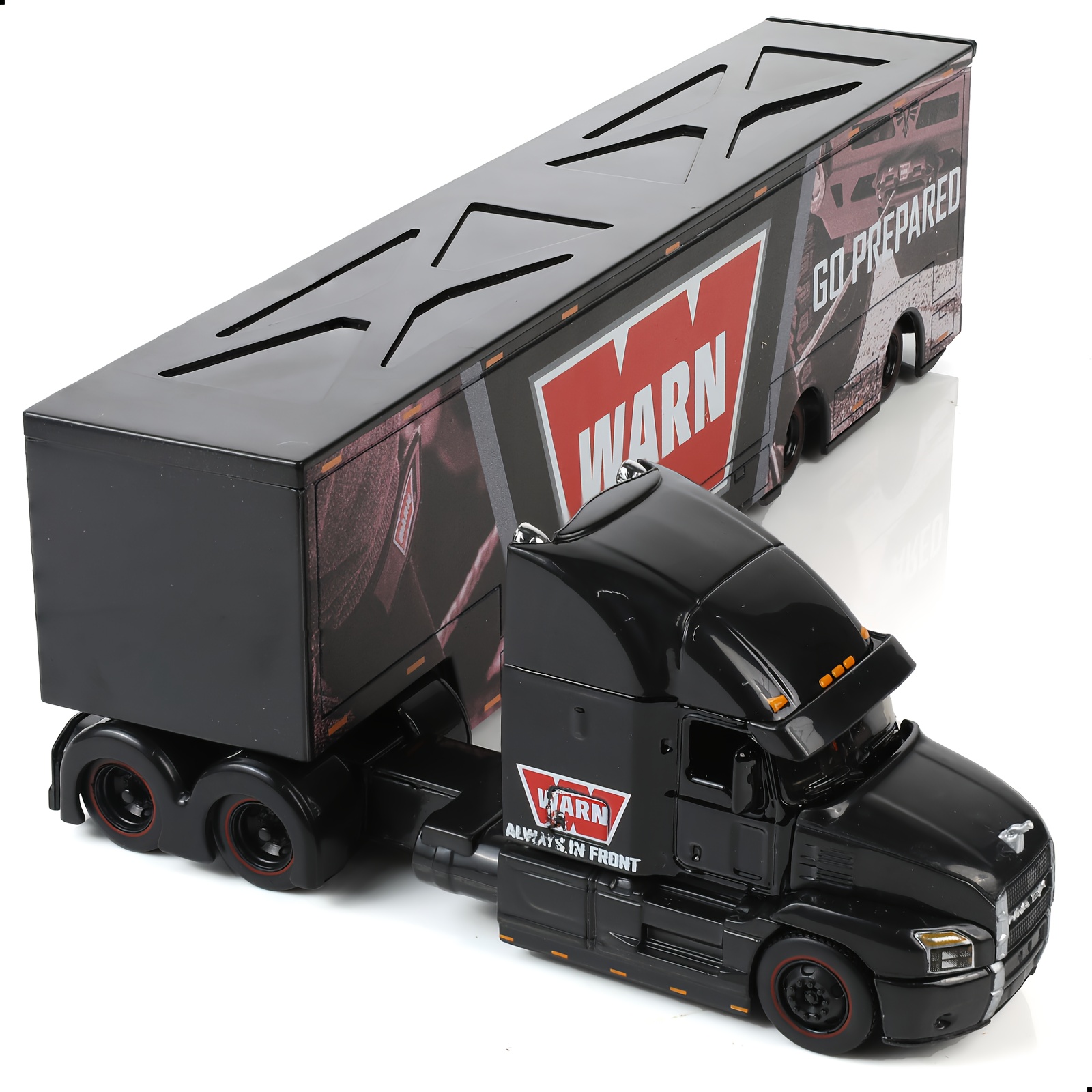     maßstab mack   lkw mit abnehmbarem anhänger – realistische öffnungstüren, legierungskonstruktion, schwarz-roter semi-truck-replica – hochdetailliertes  modell für zuhause/bürodekoration – ideales geschenk für truck-fans &   – kompatibel mit    , bürodékor, schlankes design, hochwertiges modell, sammelobjekt, hobbyartikel 0