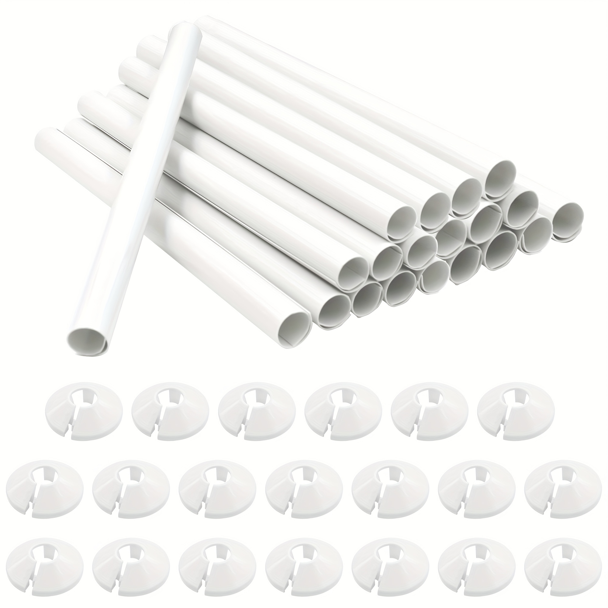 Image of 20pcs 200mm X 15mm Pvc Plastic & Silicone Snap-fit Cooling Pad Pipe Covers - Thick Stain-resistant Protective Sleeves For Hvac Pipes, (white & Black), Design, Cover