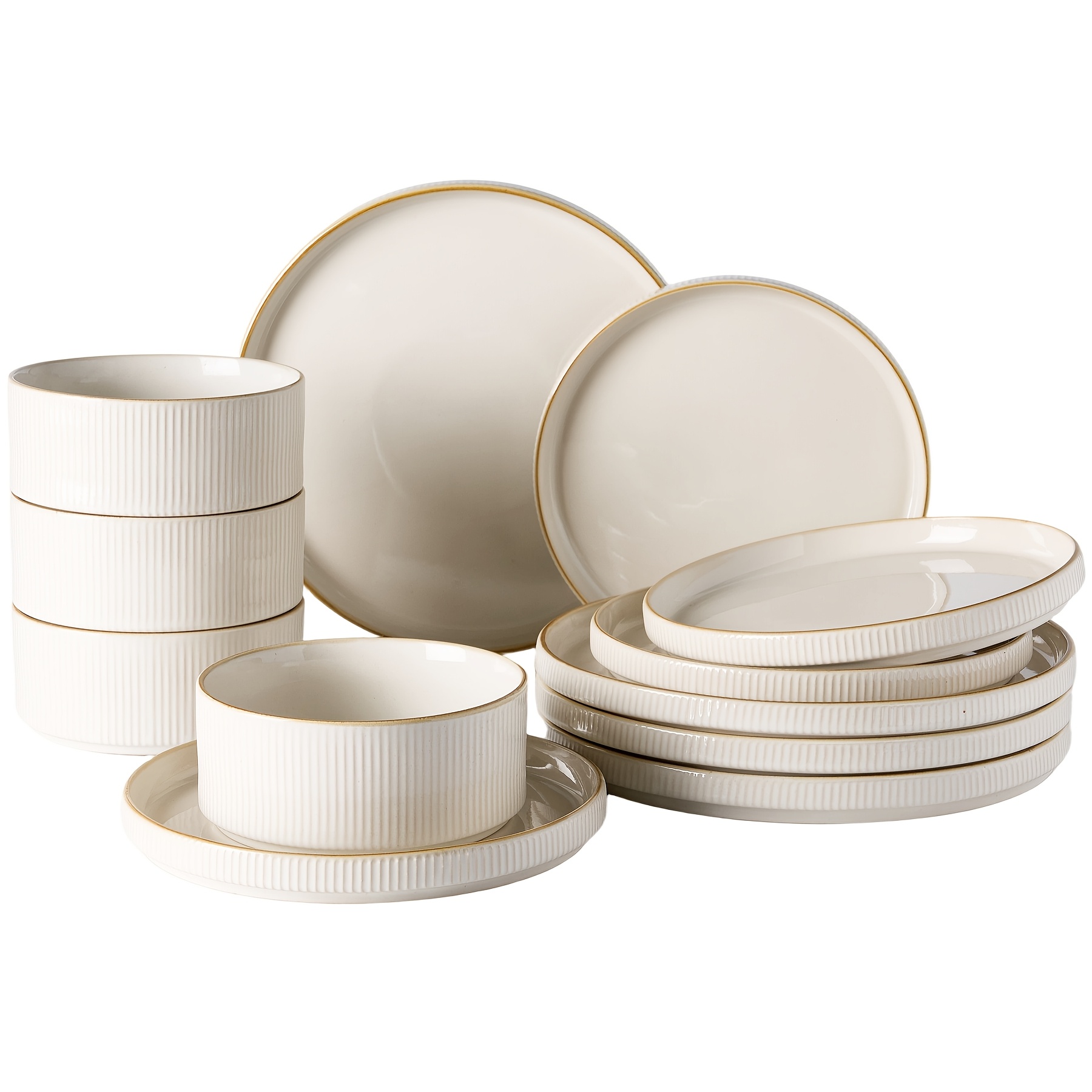 TEMU 12pcs Dinnerware Sets, Plates And Bowls Set For 4, Dishwasher And Microwave-safe