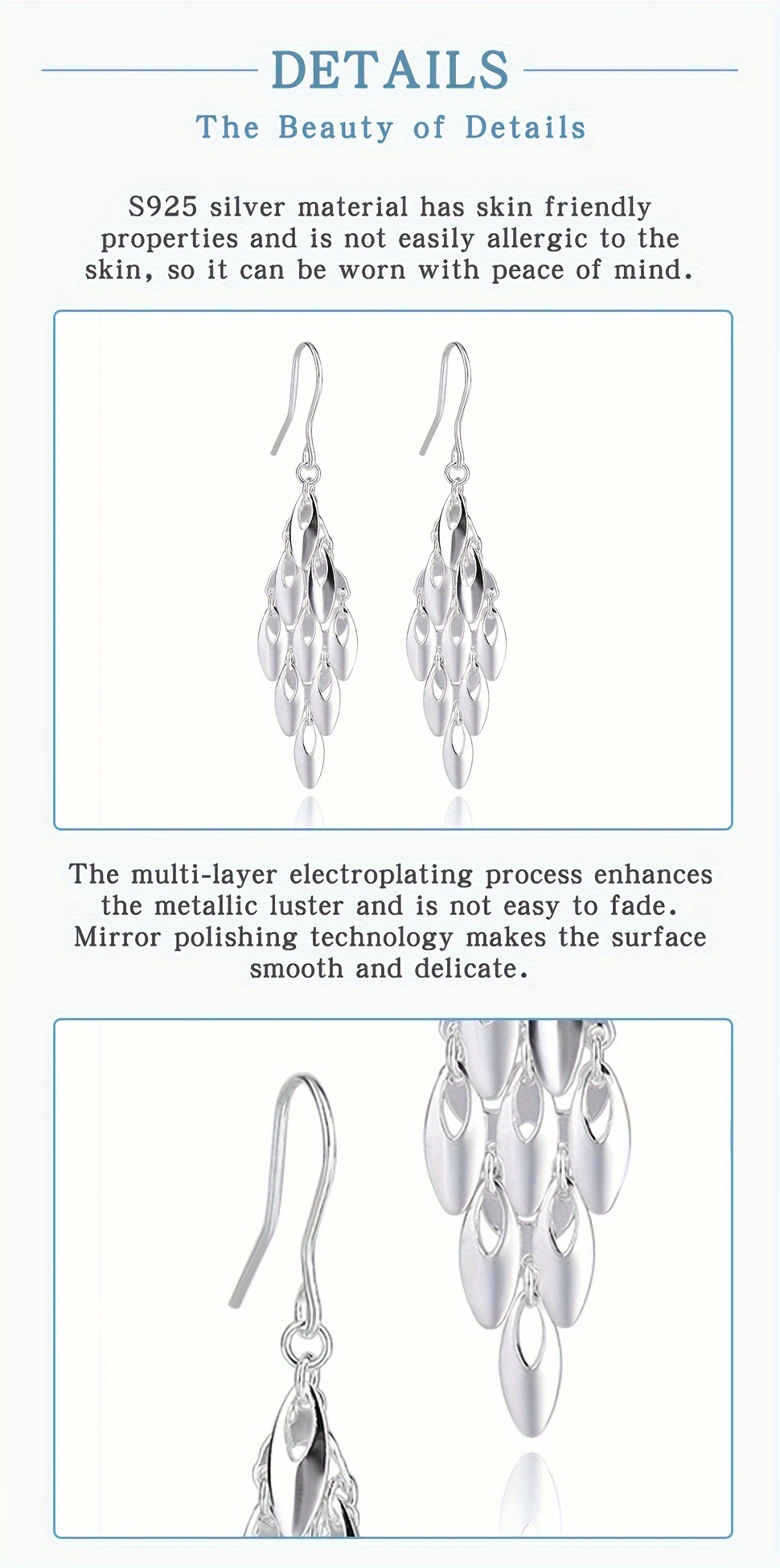 elegant s925 sterling silvery   tail dangle earrings with long tassel bohemian style hypoallergenic for everyday party wear details 2