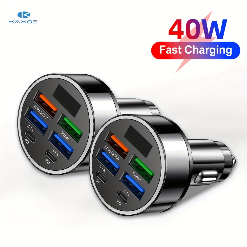 

Kaxoe 2 Pcs 40w Fast Charging Pd Qc3.0 Usb Type C Car Phone Charger With Led Digital For Iphone 15 Pro Max 14 13 12 Pro M Ax For Samsung