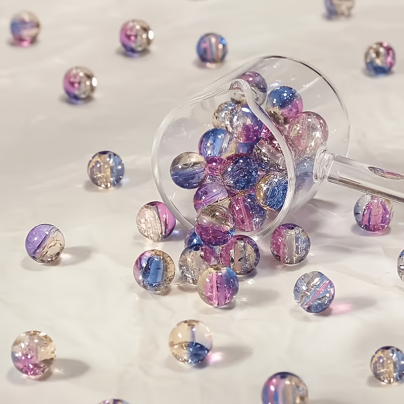 TEMU 97pcs/56pcs Aurora Glass Beads Suitable For Making - 8mm Gradient Blue-pink Beads With Iridescent Suitable For Bracelets, Necklaces, Earrings, -
