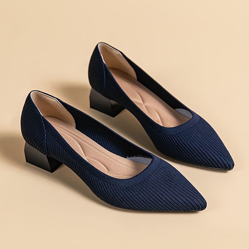 TEMU Plus-size Shallow-mouth Pointed-toe Chunky Heel Shoes, Simple And Elegant With Straight-grain Design, Comfortable And Breathable For Women,