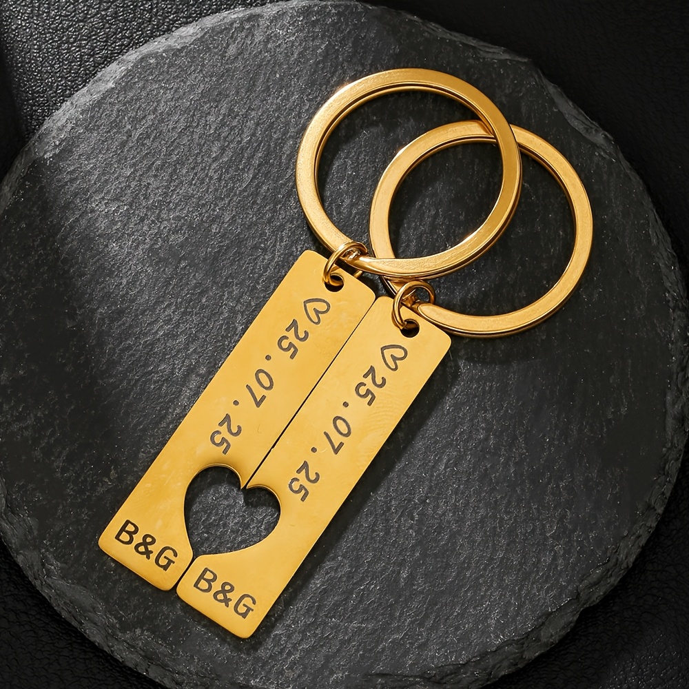 TEMU Juego de 2 llaveros para mujer de acero inoxidable, y elegantes, con forma de empalmado, personalizables para aniversarios y , adecuados como