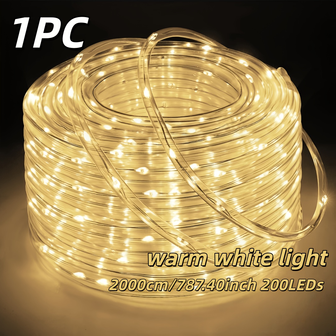 TEMU 1pc Led Transparent Tube Rope Light, Ip44, Usb Powered, No Remote Control, 8 Lighting , 5/10/20m (50/100/200 Leds), Outdoor Fairy String Light,