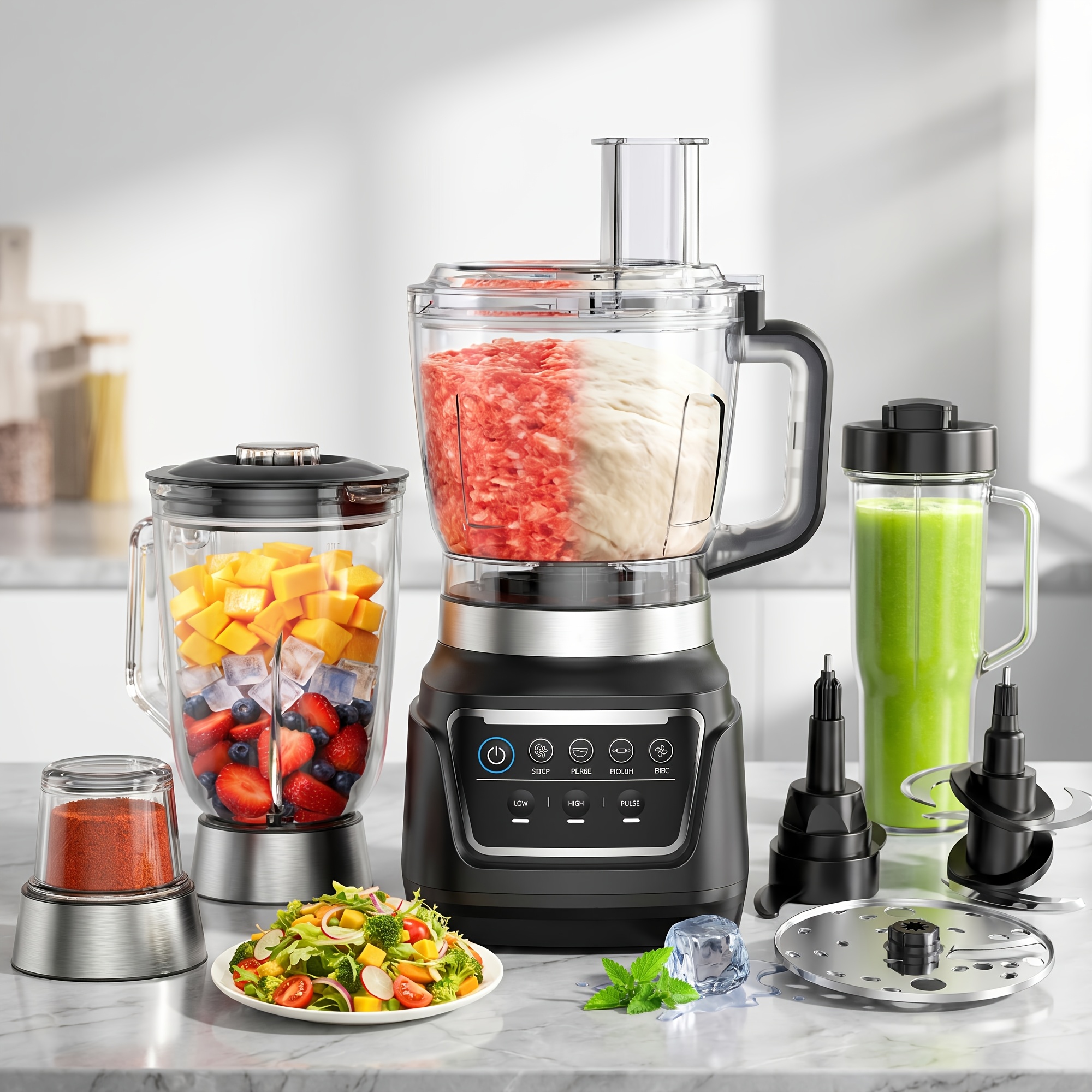 TEMU 10-in-1 Multifunctional Food Processor & Blender Combo With 68oz Large Bowl & Portable Cup - Motor, Dough Kneading, Chopping, Grinding,