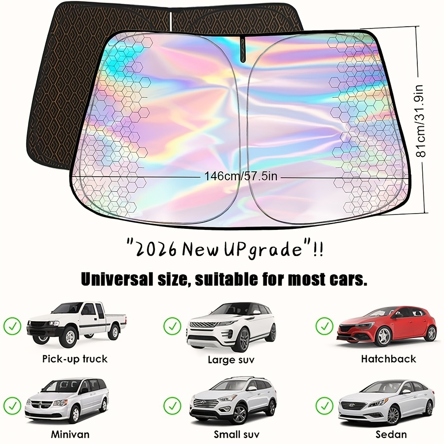 TEMU 2026 New Portable Thermal Insulation Sunshade, One-piece Laser Car Sun Visor, Is A Upgraded Thickened Sunshade Designed For Car Windshields,