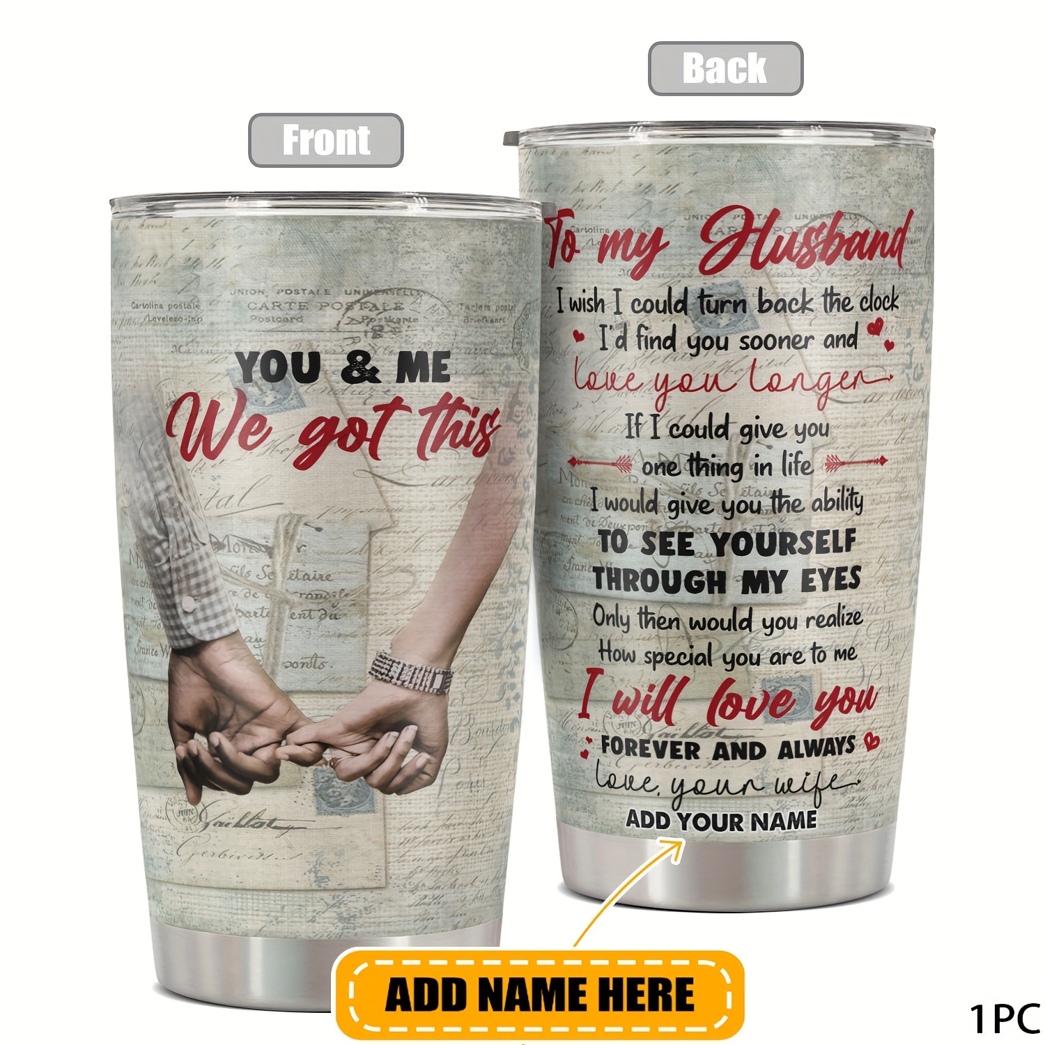 

Custom Name 20oz Tumbler - 'you & Me, We Got This' Funny Print - Perfect Gift For Husband To Wife, Birthday, Christmas, Valentine's Day - Durable Metal Travel Mug With Lid, Bpa-free, Reusable