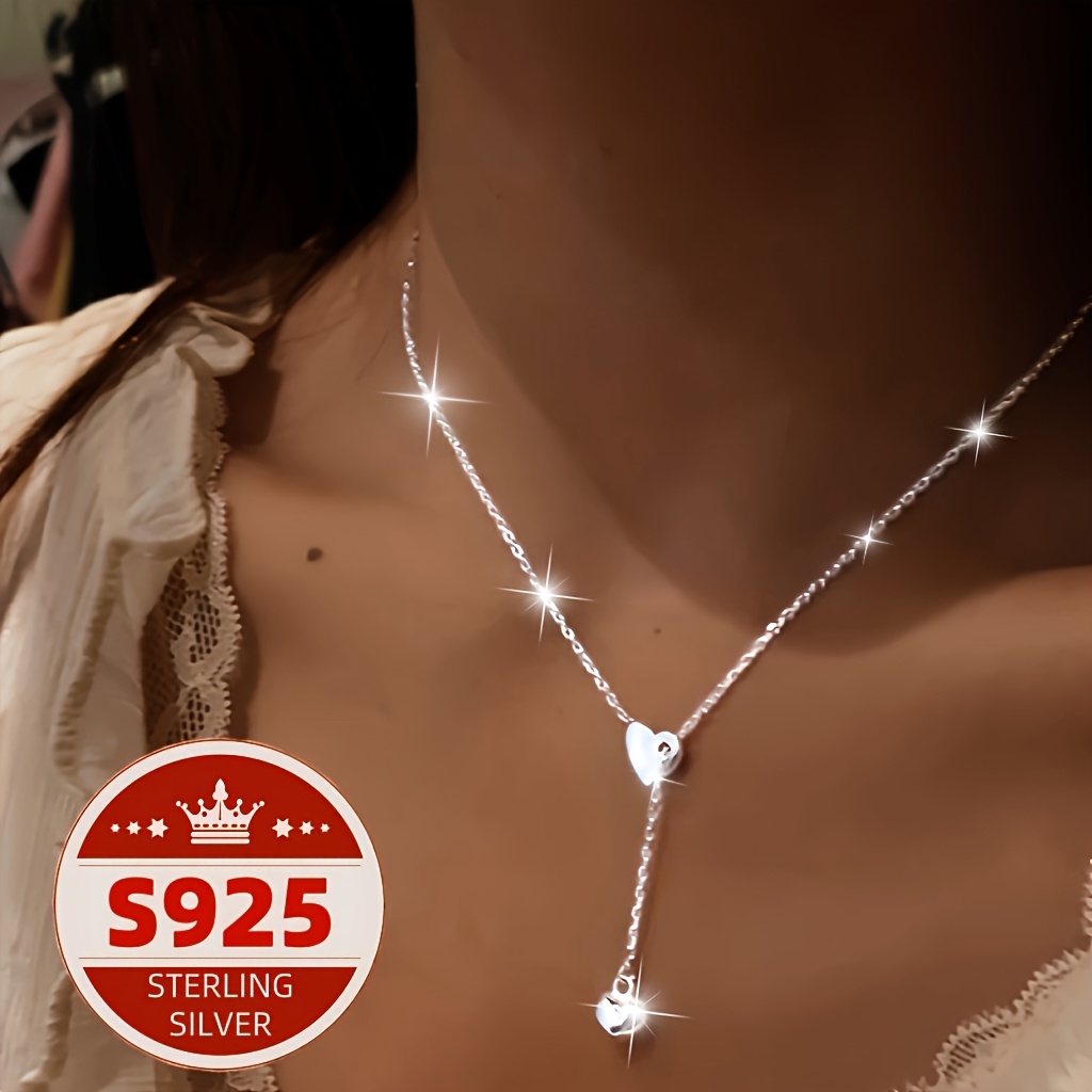 

S925 Pure Silvery Small Fresh Heart Pendant Necklace For Women, 2025 New Model, Light Luxury, , , High-end Feeling, Chain, Valentine's Day, Day, Carnival Gift