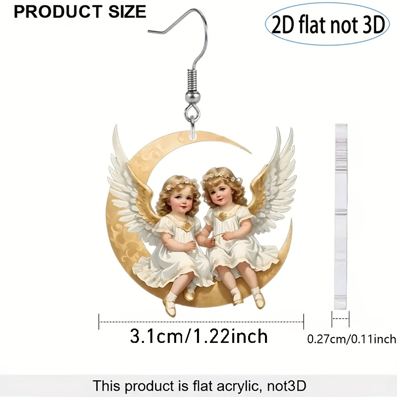 Vintage Cute Angel Sisters Acrylic Simulation Earrings