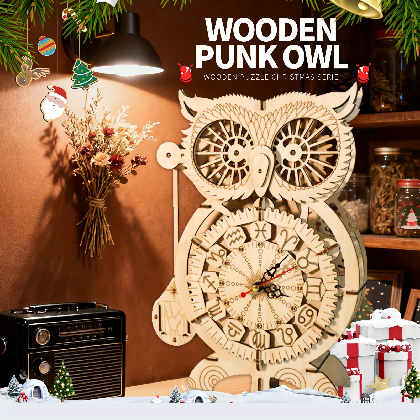 Image of 3d Wooden Puzzle Owl Clock Model To Build Kit For Diy Craft Unique Display Piece Perfect Christmas Or Birthday Gift