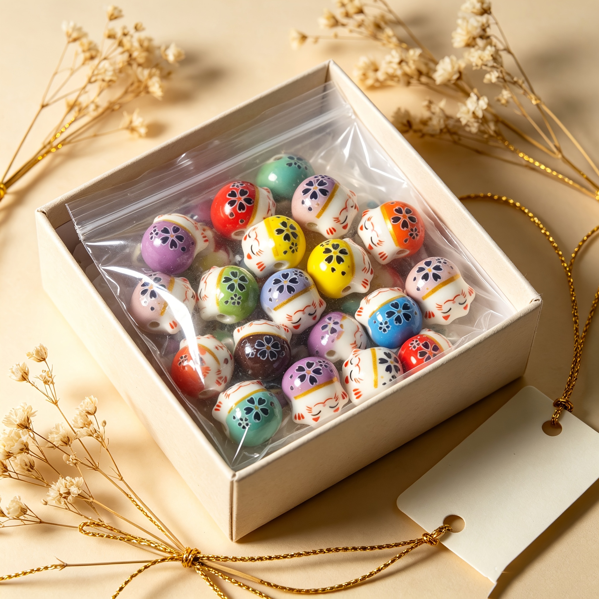 10pcs Random Mixed Color Ceramic Cat Beads for DIY Jewelry