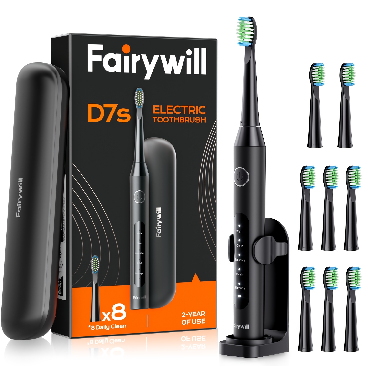 Image of Fairywill Electric Toothbrush, Toothbrush For Adults, 8pcs Brush Heads With Travel Covers And Electric Toothbrush Holder