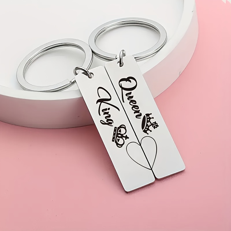 TEMU 2pcs Romantic Couple Set: "" Metal Keychains With Crown And – Perfect For Sweet !, Couple Gifts, Love Tokens, , Crown Keychain, Stylish Finish,