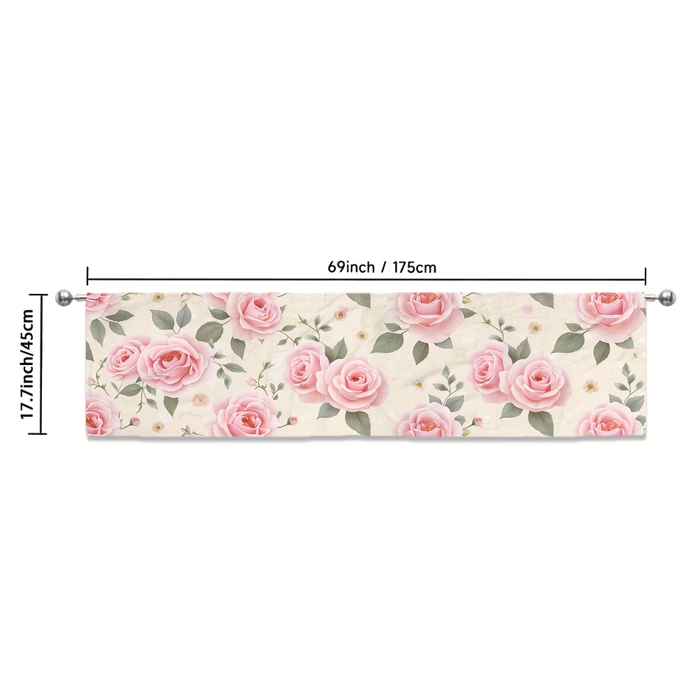 TEMU 1pc Print Curtain - 2d Flat Printing, On Beige Background, Polyester Fabric, Rod , Bedroom, Kitchen, Living Room, Decor, Curtains For Living Roo