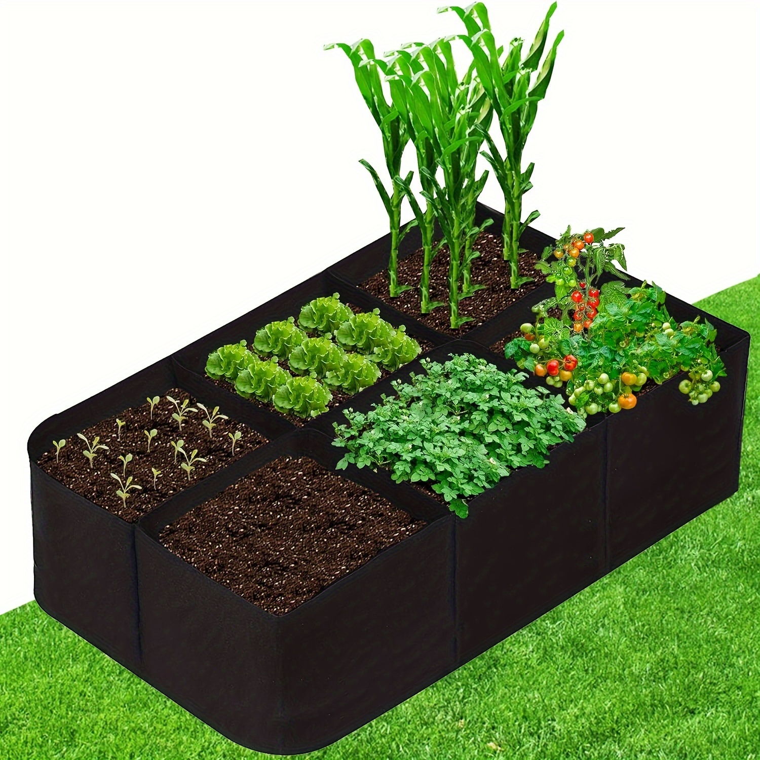 

1 Pack Garden Bed, 55 Gallon 6 Grids Plant Grow Bags, 48x24x12inch Breathable Planter Raised Beds For Growing Vegetables Potatoes Flowers, Rectangle Planting Container For Outdoor Indoor Gardening