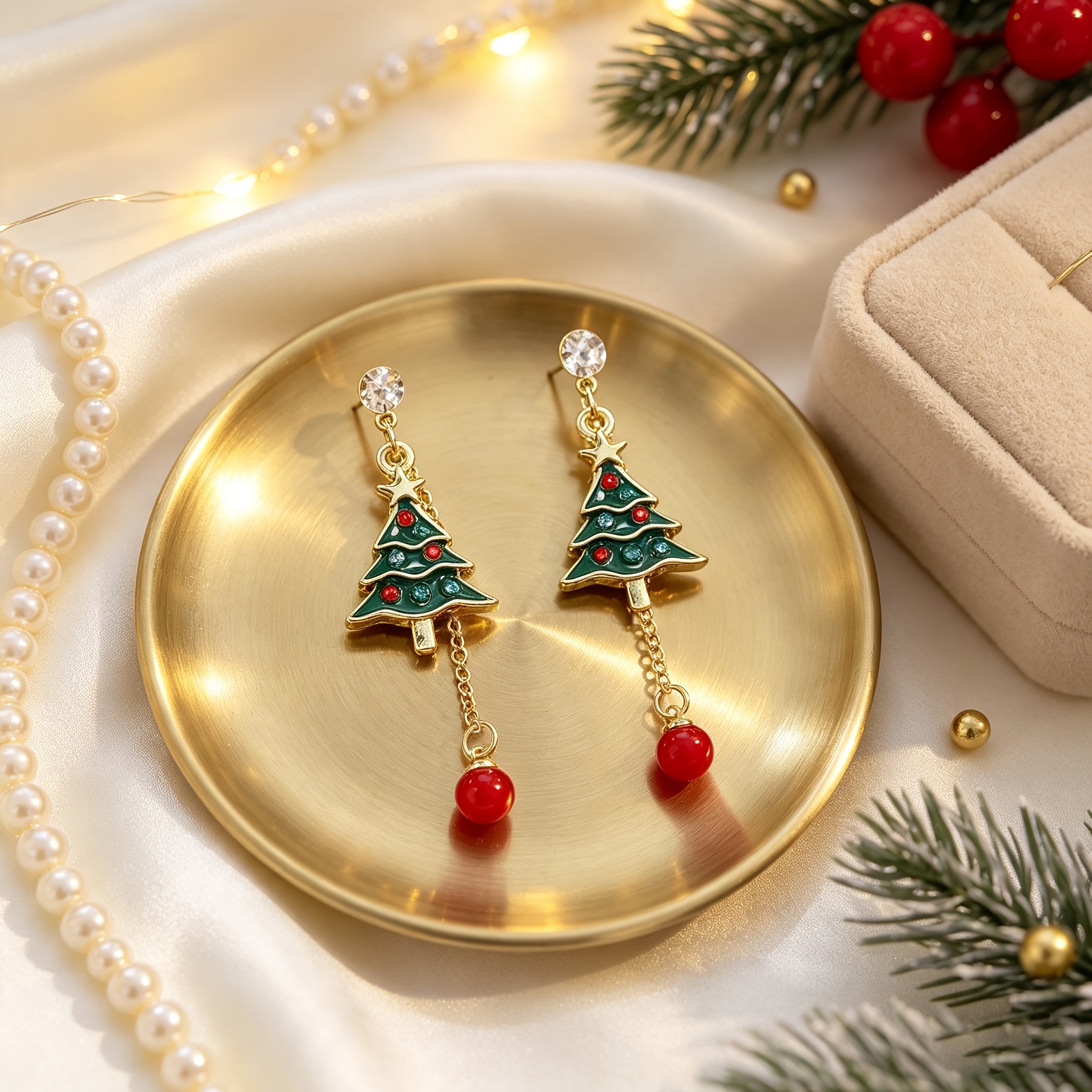 Women's Fashionable Holiday Christmas Tree Long Earrings