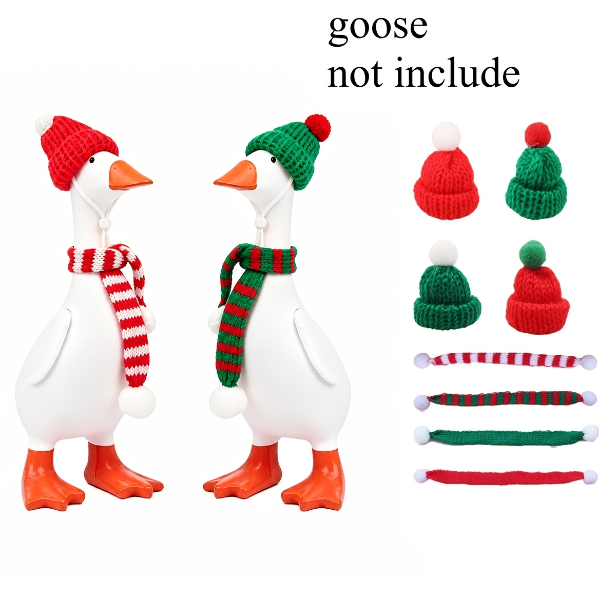 TEMU Collectible Figurines Christmas Desktop Goose Set With Knit Hats And Scarves, 4 Sets Interchangeable Outfits, Suitable For 7-inch Desktop Goose