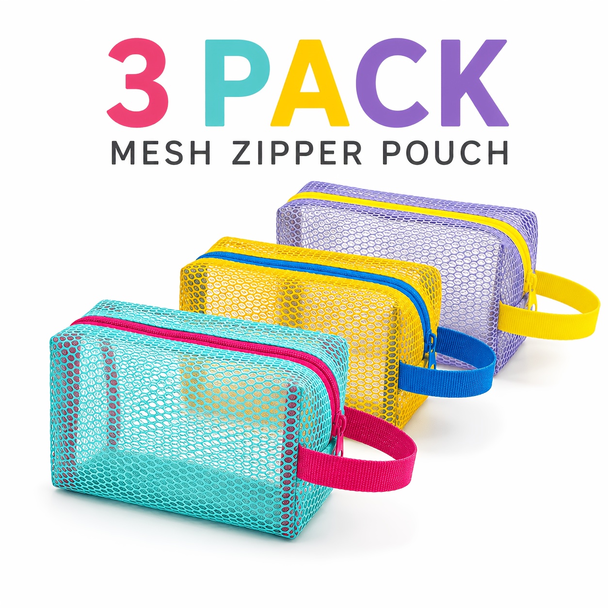 TEMU 3pcs Toiletry Bag Dopamine Macaron Octagon Mesh Handbag Makeup Bag Outdoor Travel Gym Portable Large Capacity Storage Bag Transparent Swimming