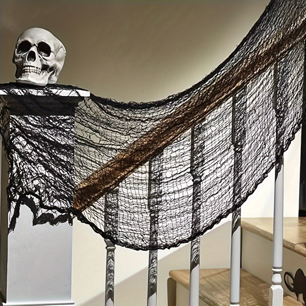 1pc/10pcs Black & White + Spider Web Mesh, Dark Gothic Style with Sheer Fabric and Irregular Netting / Wrinkled Drape Effect for a Lightweight Transparent Look - Perfect Halloween Decor to Create Mystery Atmosphere: Ideal Party Props or Porch Staircase Adornment