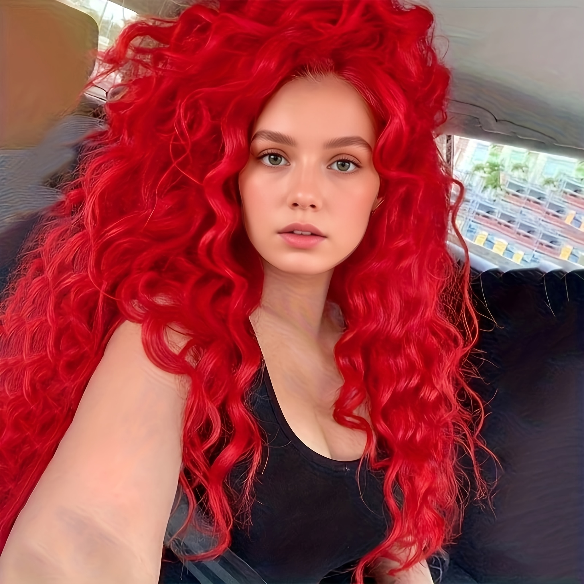 Image of Women's -looking Long Curly Red Wig Suitable For Daily Wear & Parties - High-density Heat-resistant Synthetic Hair With, Layered Wig For Volume, Heat For & Hairstyles