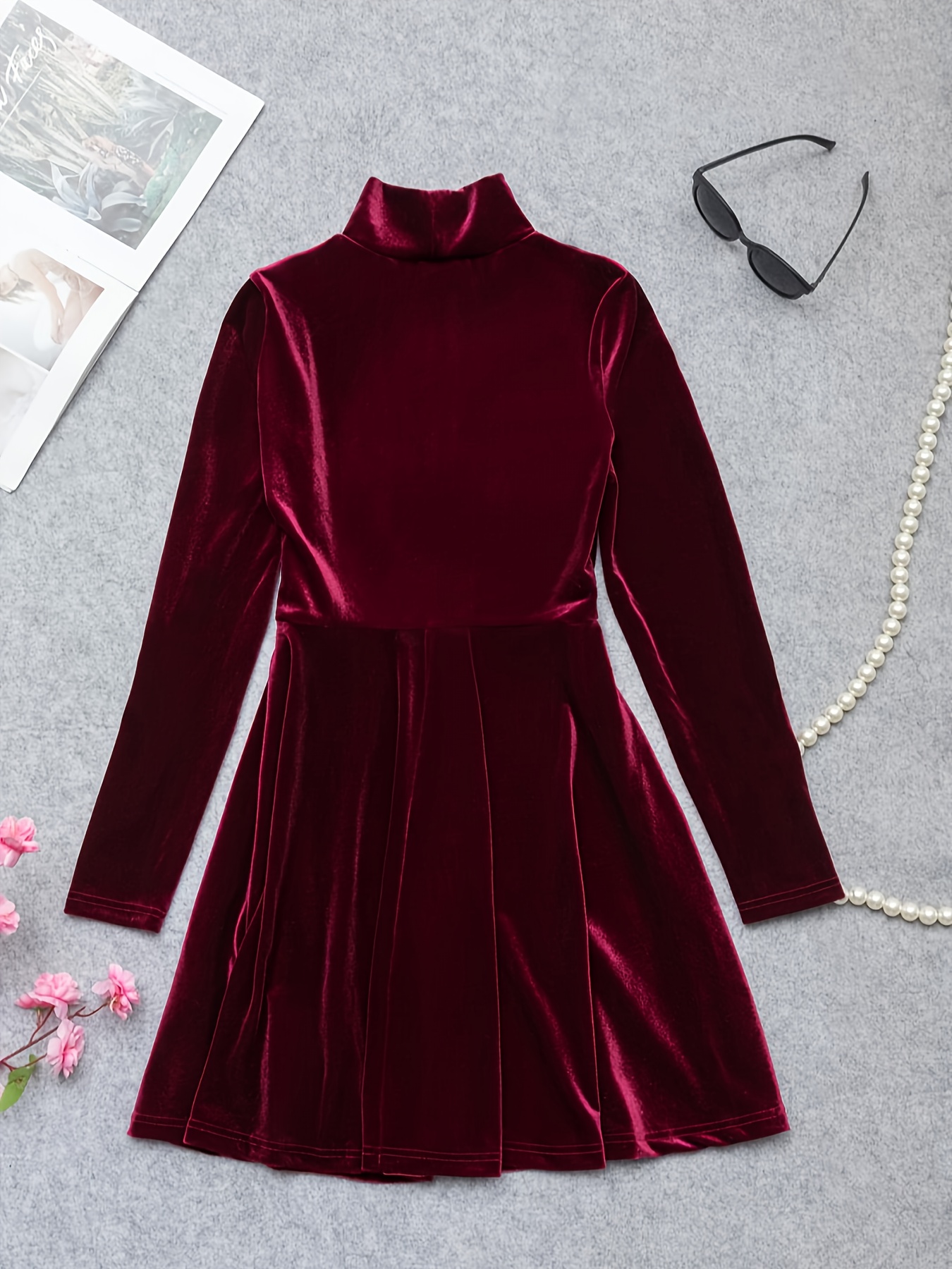 spring autumn winter cute high neck korean dress women's - Temu