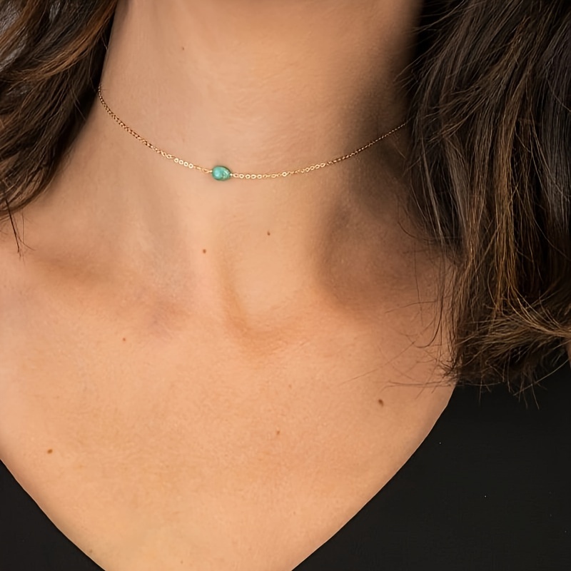 

Simple Turquoise Necklace, Minimalist Style, Dainty Golden Chain, Elegant Women's Jewelry Accessory