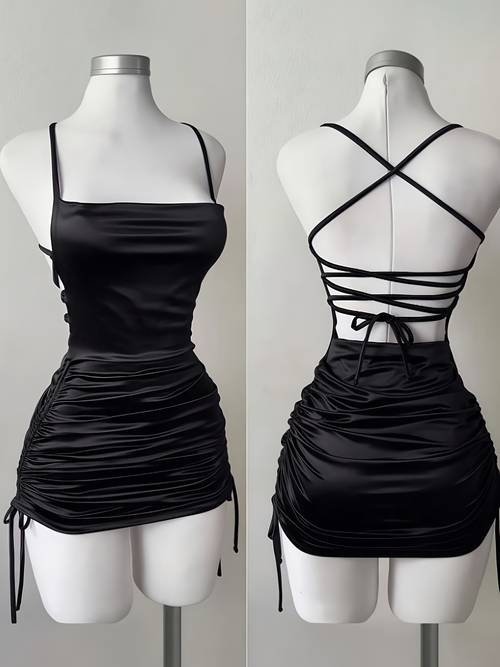 new womens solid color lace up drawstring backless camisole dress fashionable and elegant for parties dates street style cocktail events bridesmaid dresses daily wear suitable for