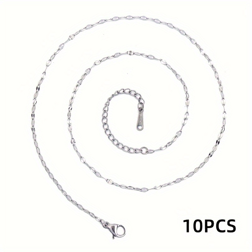 Image of 10pcs 45cm Long Lip Chain Necklace 304 Stainless Steel Non-fading Single Chain Jewelry Accessory Compatible With Our Pendant Additions Chain Suitable For Jewelry Making Plain Chain