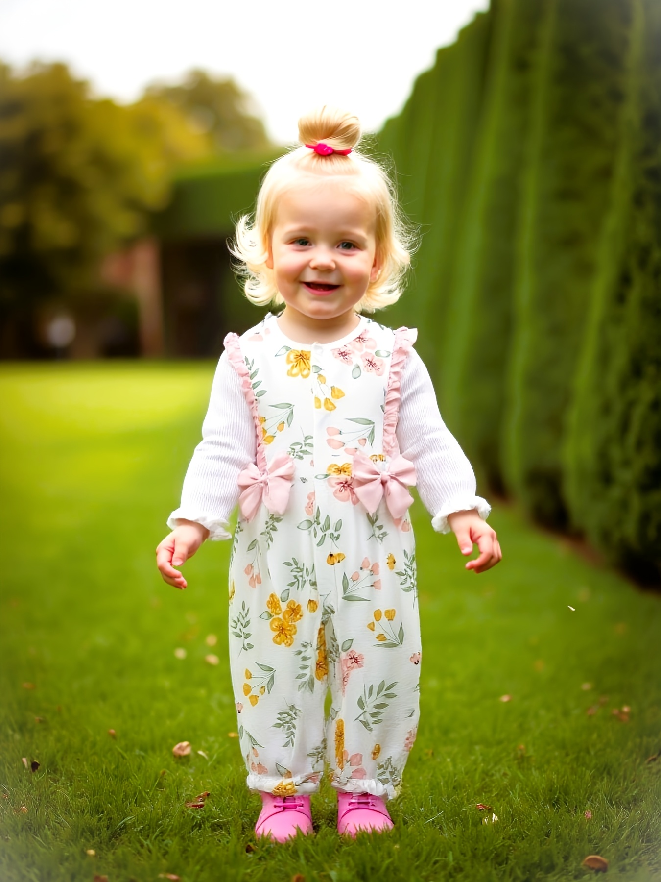 women's cotton floral print jumpsuit ruffle sleeves pink Temu