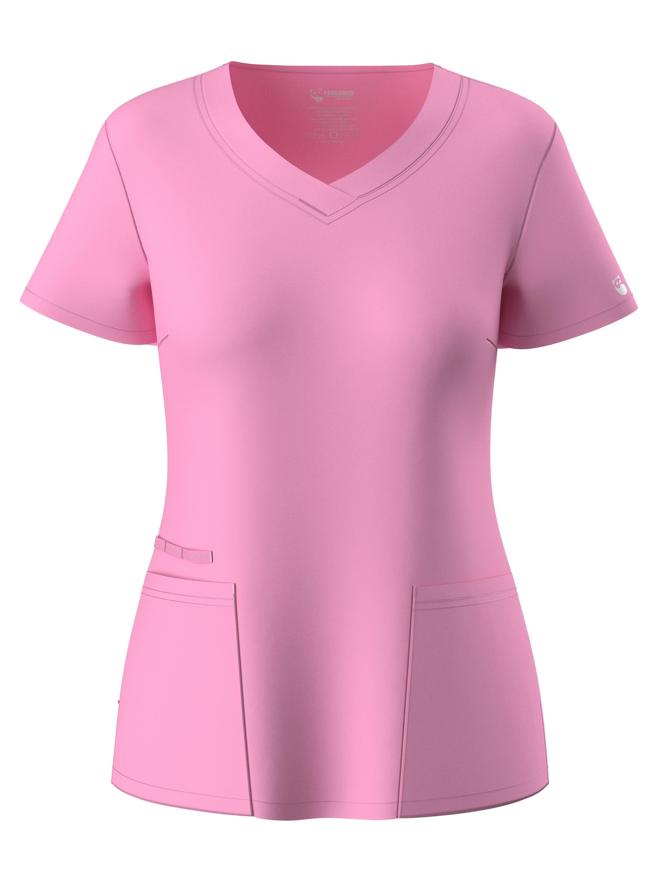 Uniform - V-Neck Elastic Caregiver Top - Women's Classic Stretch Scrub Top with 2 Pockets, Model PST307.