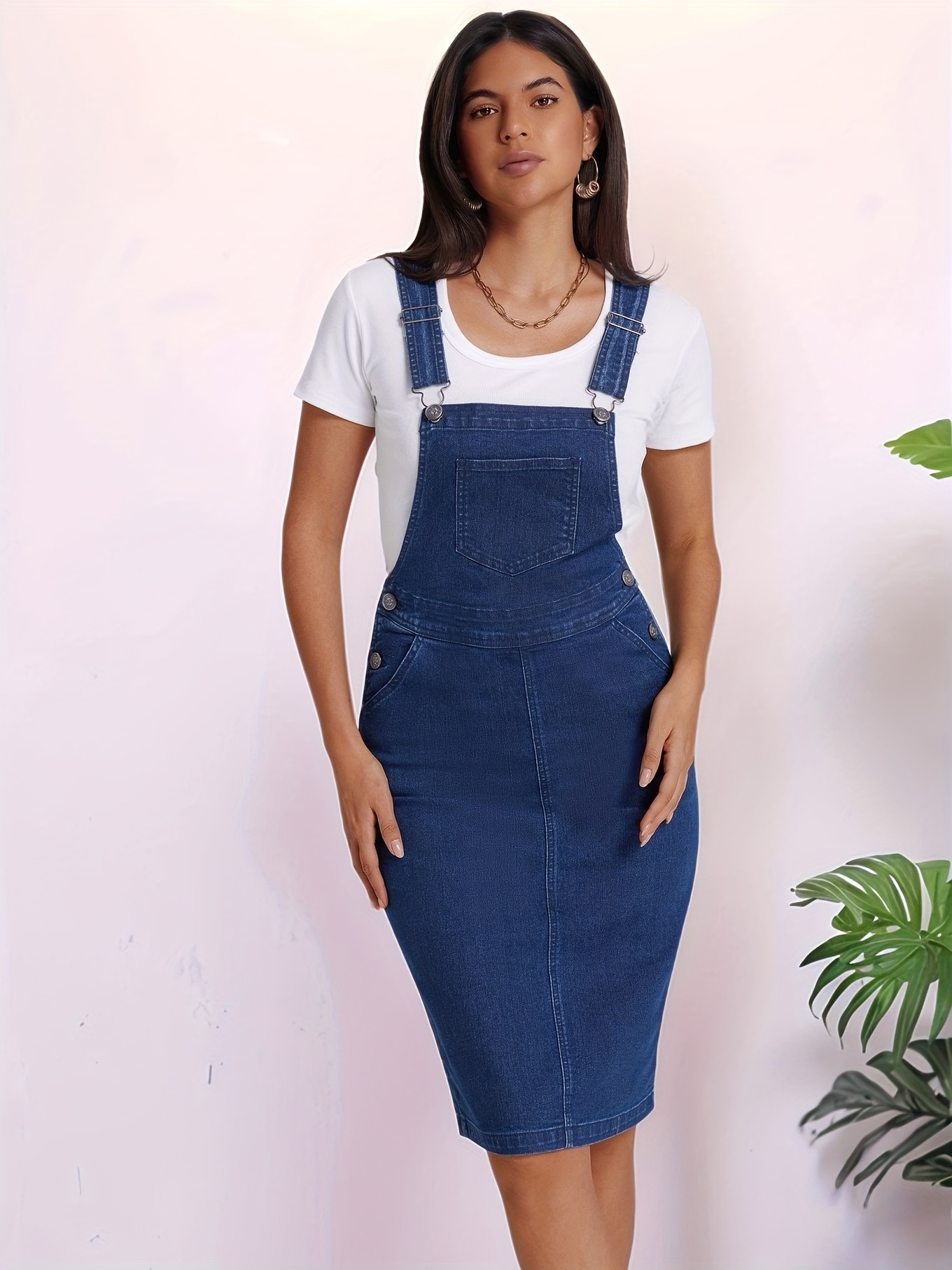 womens dark blue high waisted fitted denim dress women's - Temu Malta