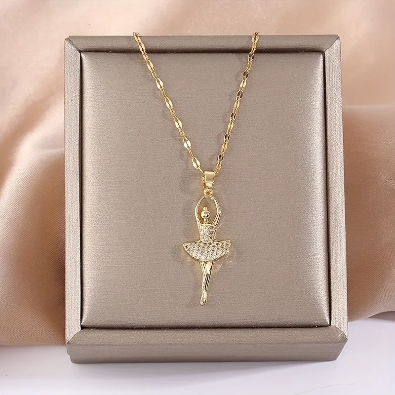 TEMU A Necklace With A Pendant That Showcases A Chain Made Of Titanium Steel Plated With, Featuring A Ballet Dancer From Europe Or America, Ideal For Family