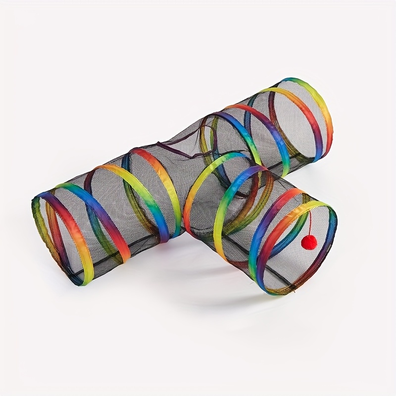 Image of Pet Cat Summer Outdoor Grid Breathable Rainbow Cat Tunnel Foldable Amusement Cat Passage Self-entertaining Cat Boredom Tunnel