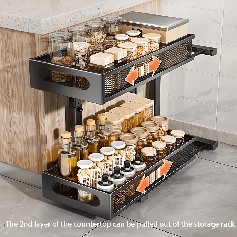 Image of 1pc Under Sink Organizer, Double-layer Pull Out Cabinet Storage Rack With Adjustable Height, Suitable For Kitchen, Bathroom Cabinet And Countertop Storage