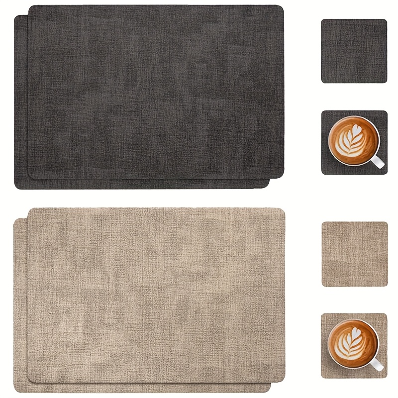Image of 8pcs Double-sided Placemat Set - Washable Faux Leather Table Mats And Coasters - Heat-resistant Easy To Clean 12x17 Inch - Indoor Outdoor Use
